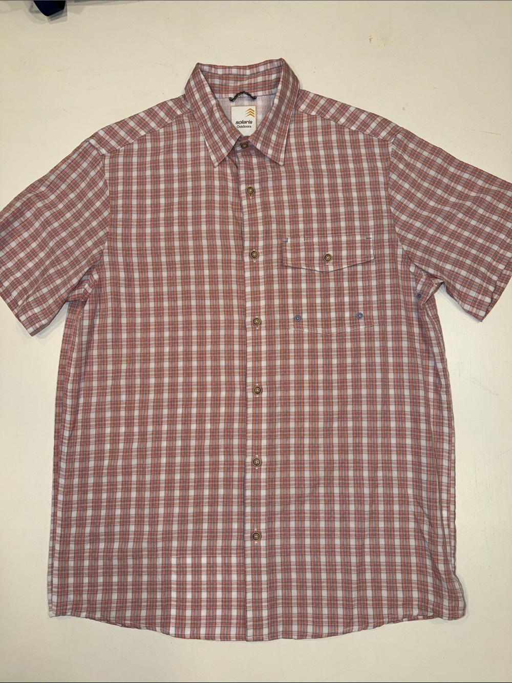Solaris Men’s Short-Sleeve Rust Plaid Button-Down Shirt